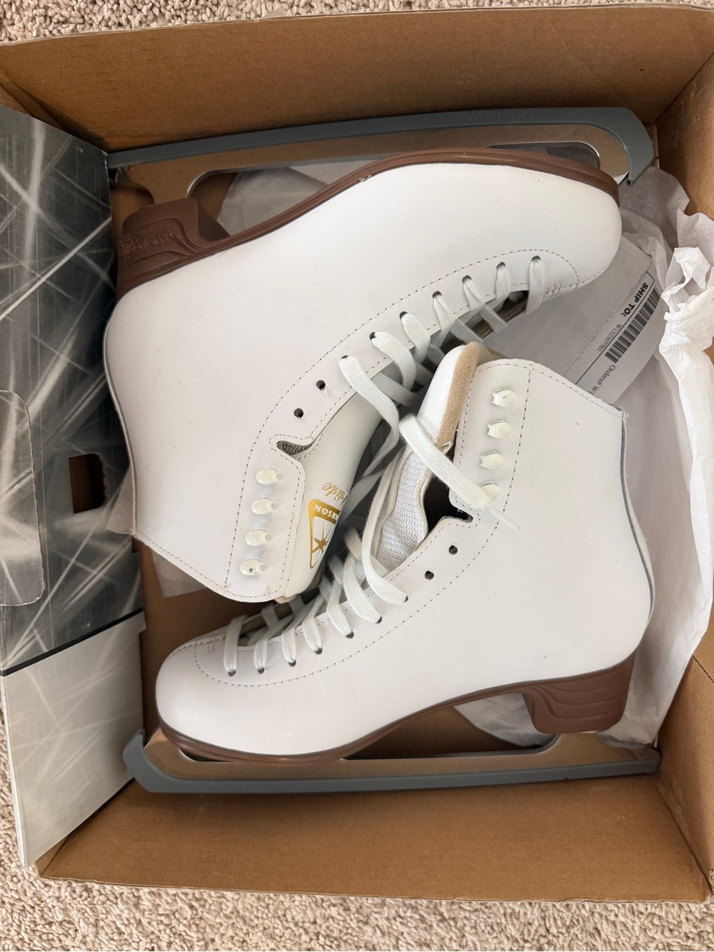 JACKSON White Figure Ice Skates with Brown Sole